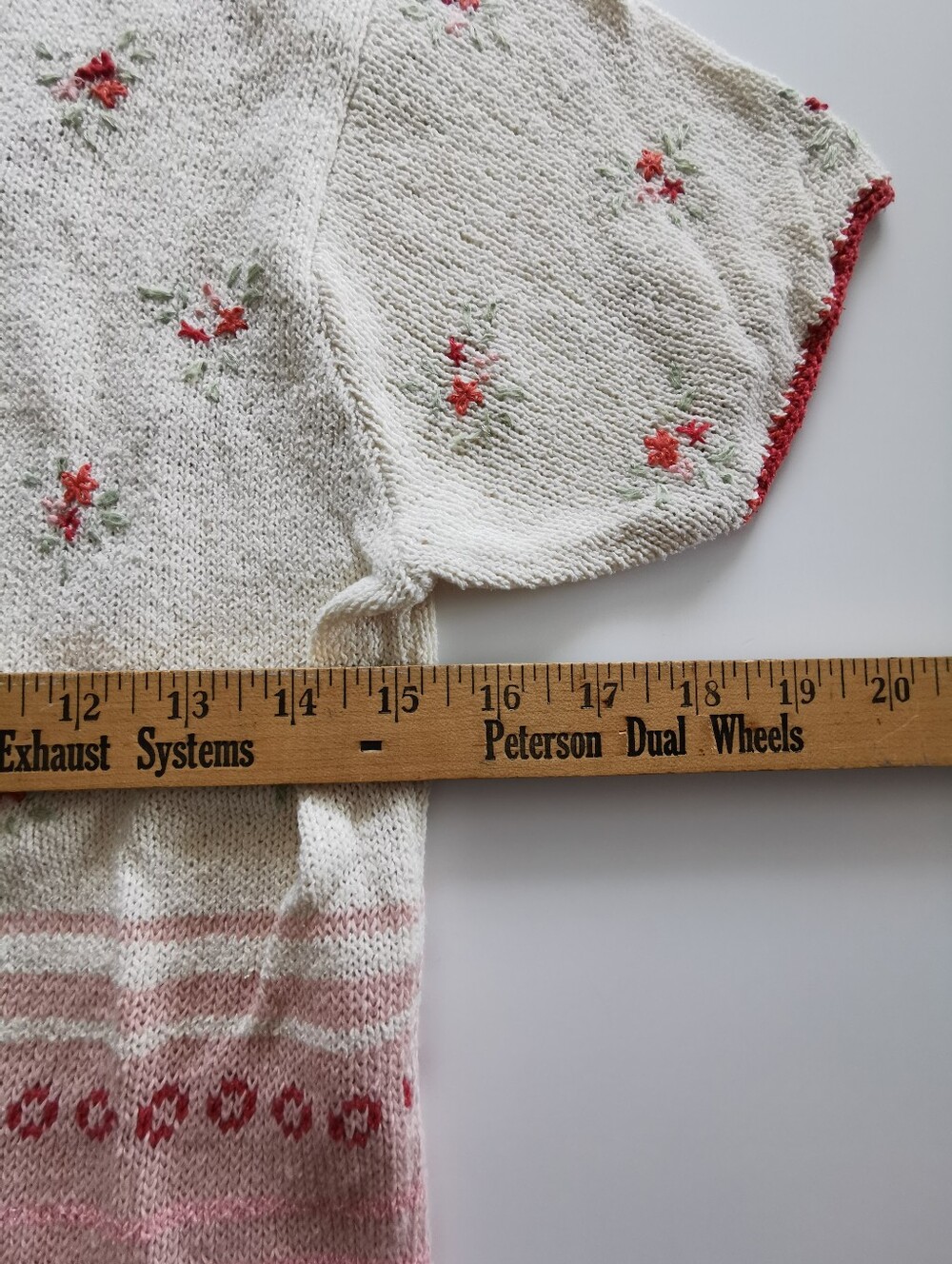 Susan Bristol Cream Knit Short Sleeve Cardigan with Red Pink Floral Embroidery - Picture 5 of 6